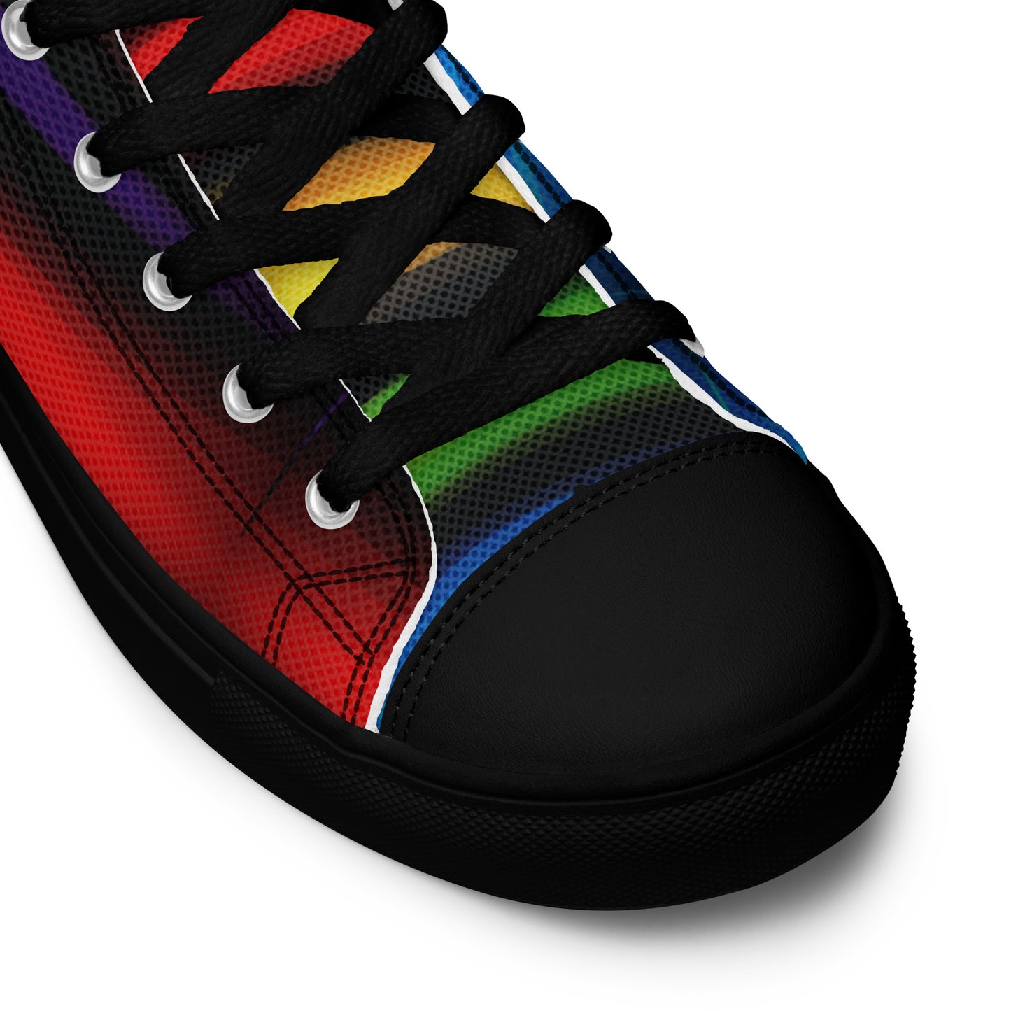 women’s canvas high-top shoes with dark geometric color block pattern and black sole