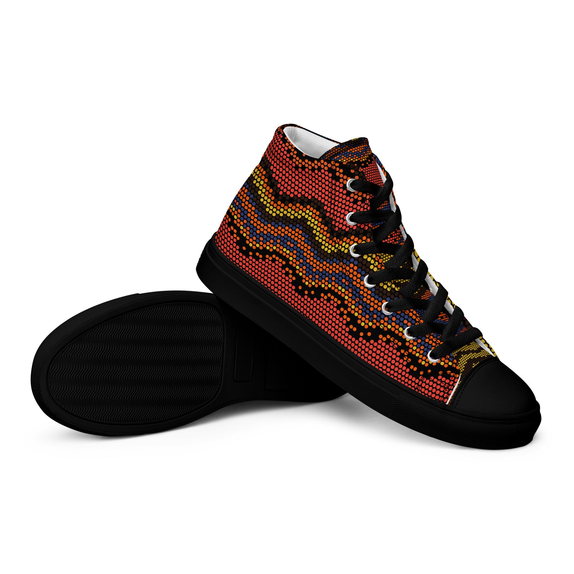 women's sneakers black base colorful dotted wave design