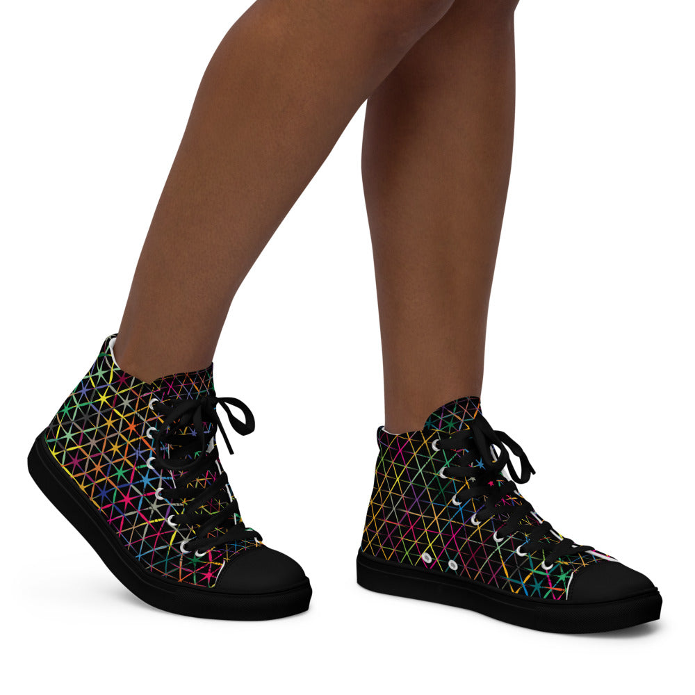Neon Star Grid Women’s High-Top Sneakers