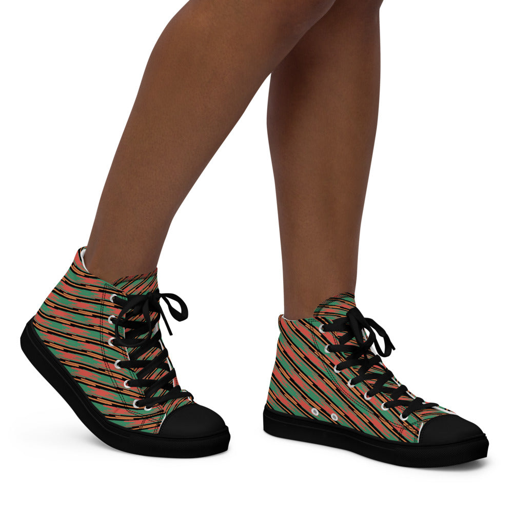 Coral Tide Stripe Women’s High-Top Canvas Sneakers