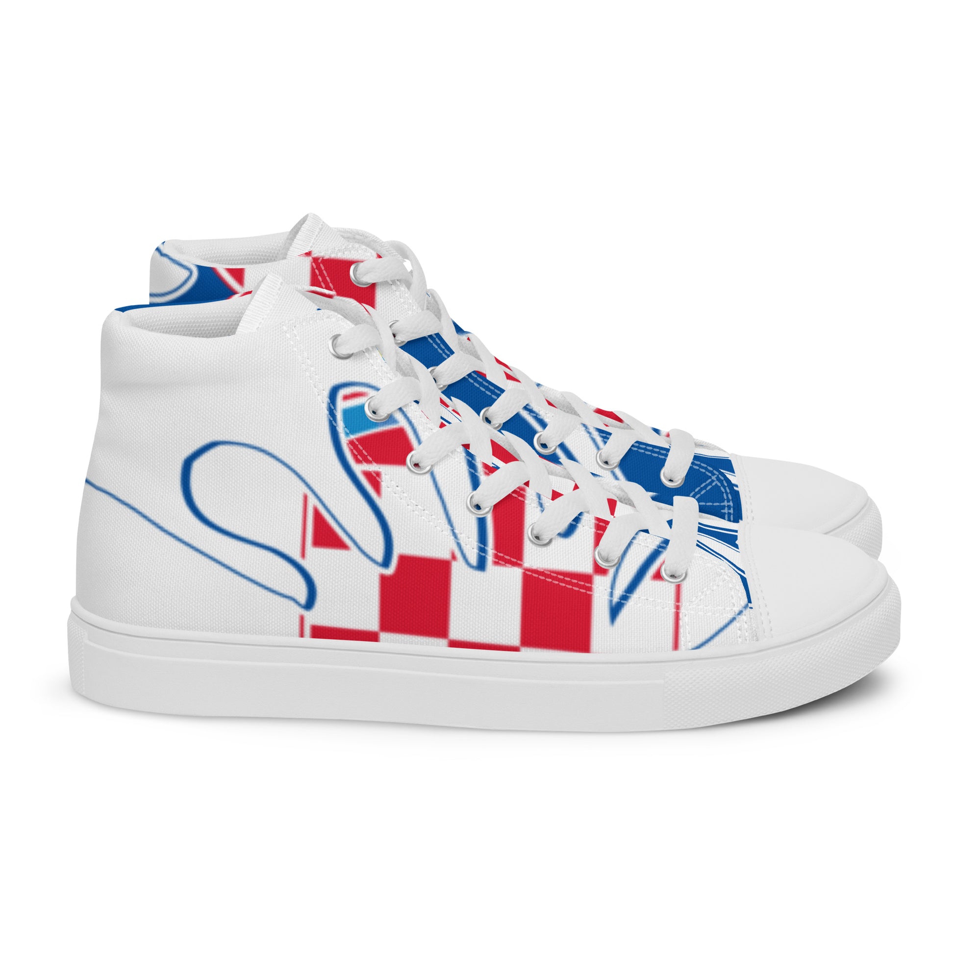 Croatian patriotic high-top canvas sneakers with red white blue checkered pattern - side profile
