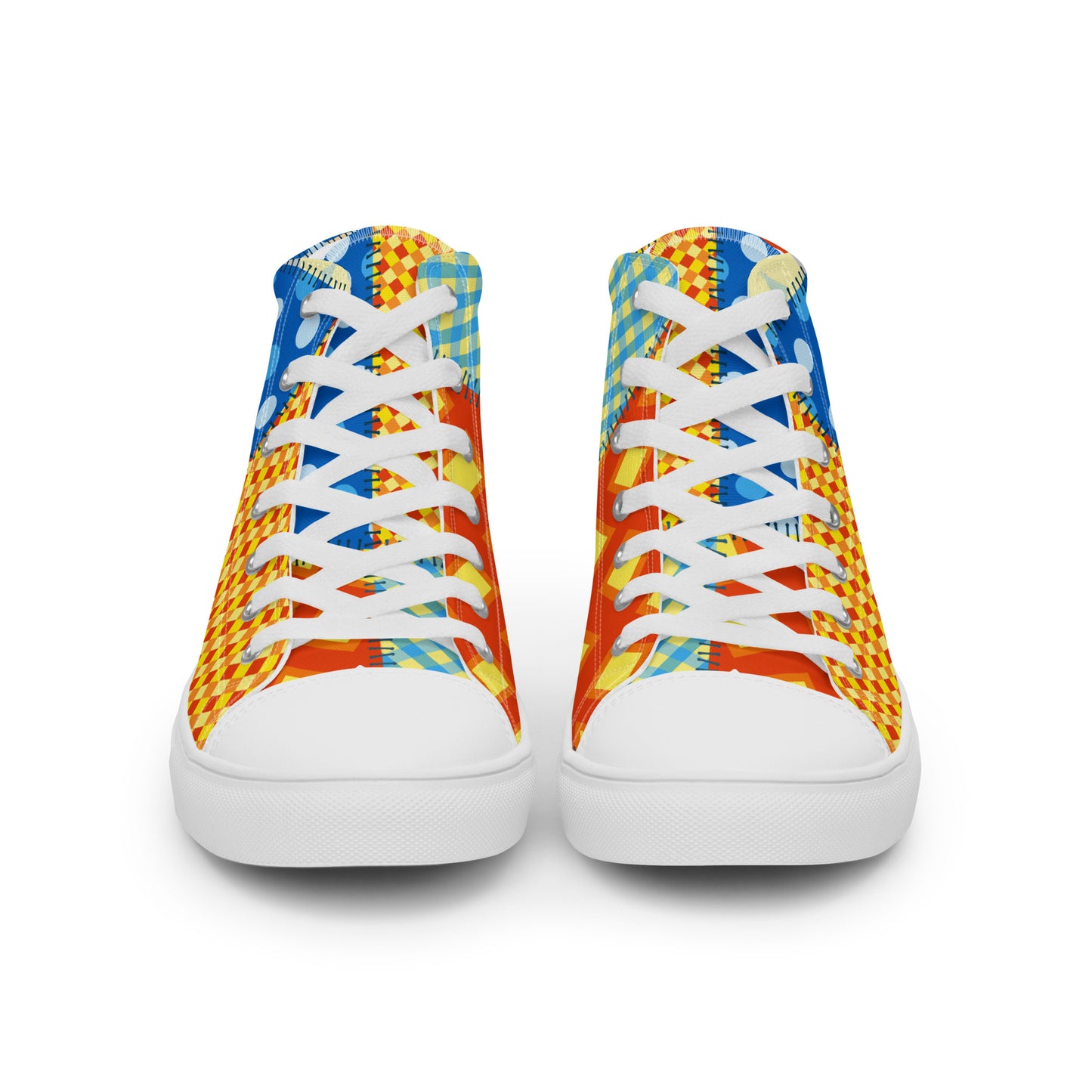 women's canvas sneakers colorful patchwork plaid white sole detail