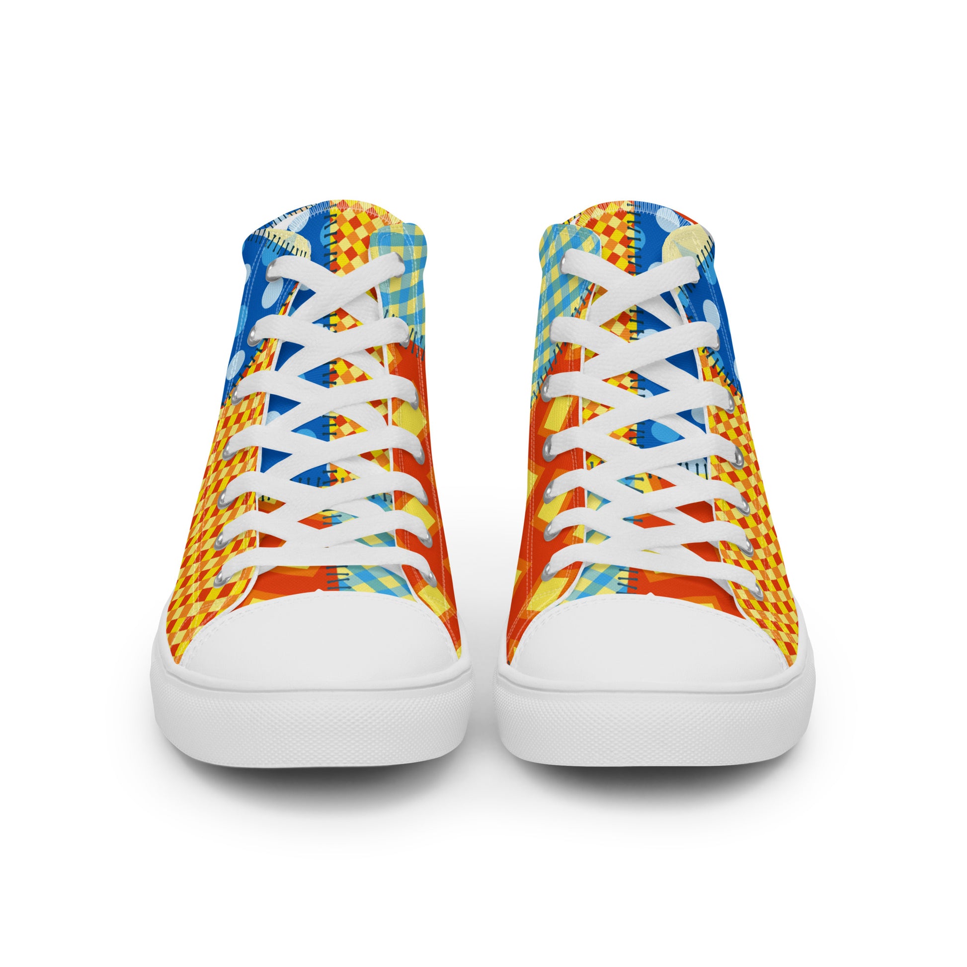 women's canvas sneakers colorful patchwork plaid white sole detail