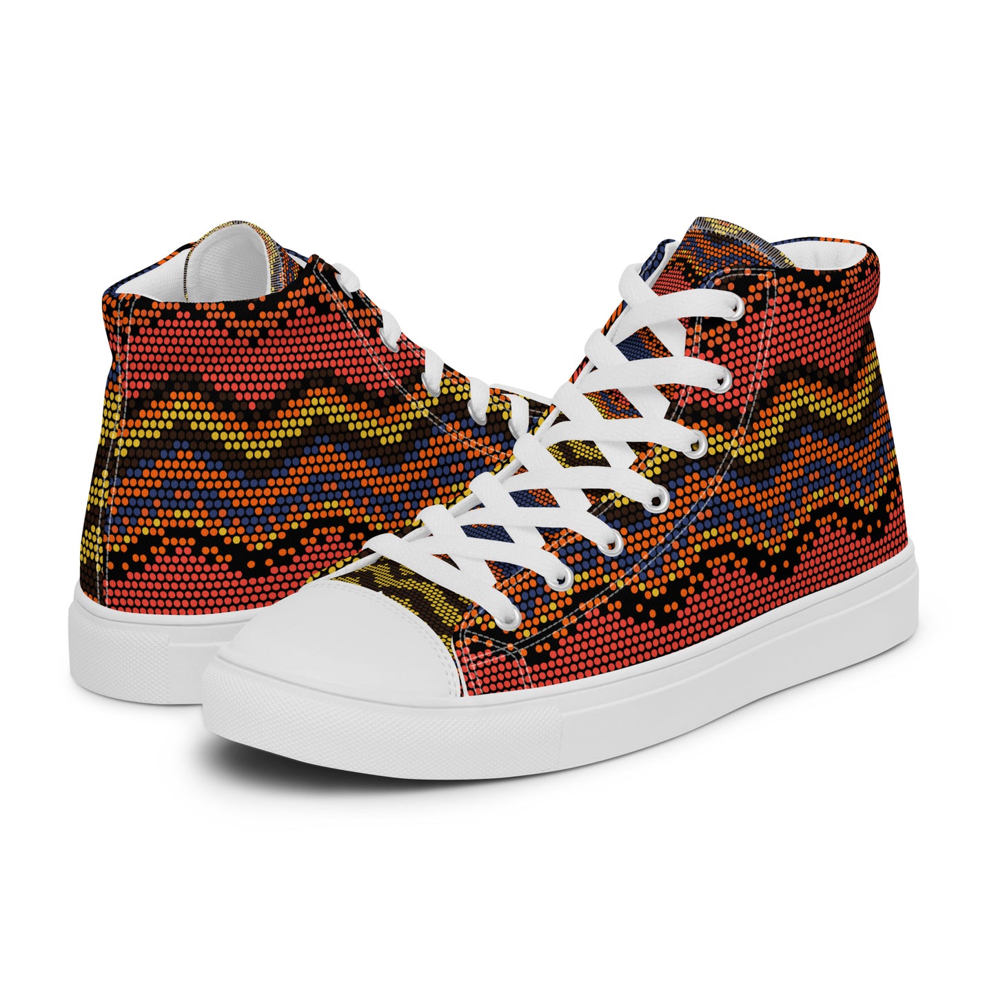 women's high-top canvas sneakers sunset dot wave pattern white sole