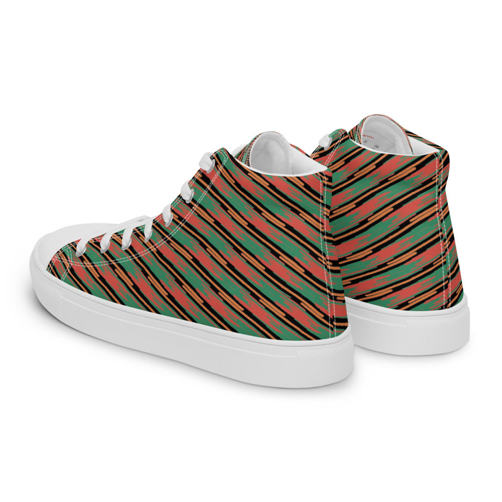 Coral Tide Stripe Women’s High-Top Canvas Sneakers