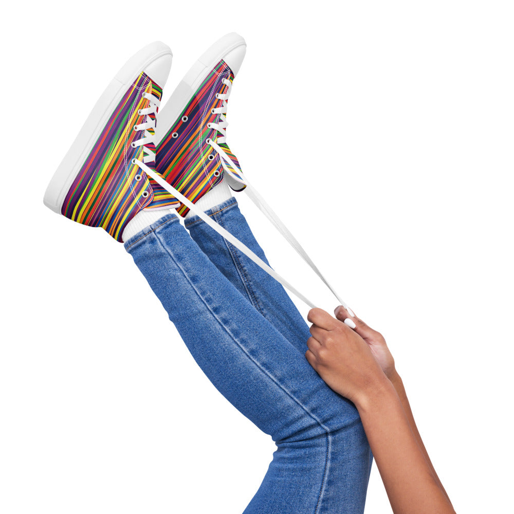 Rainbow Stripe Flow Women’s High-Top Canvas Sneakers