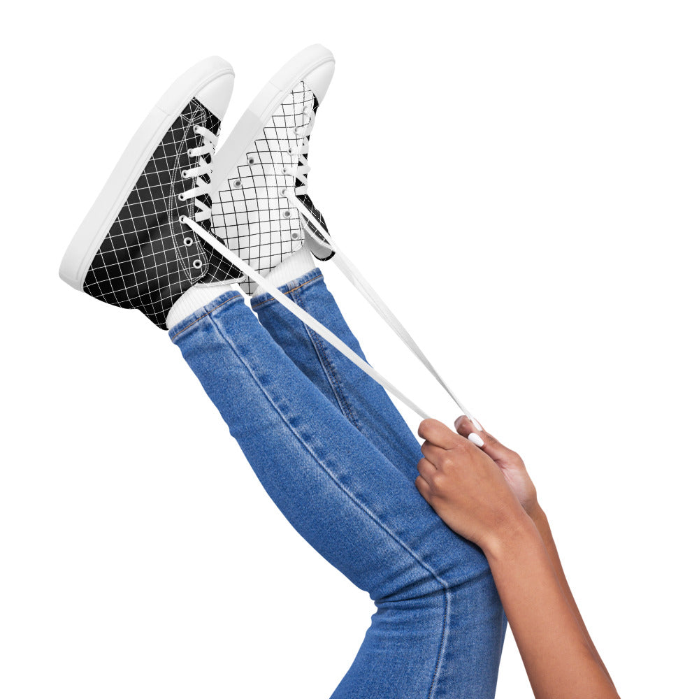 Graphic Black and White Grid Women's High-Top Sneakers