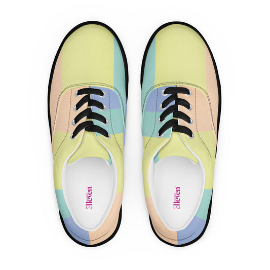 women's lace-up canvas sneakers pastel plaid black sole
