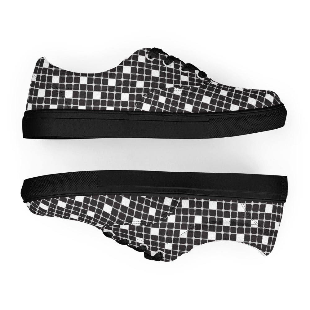 Monochrome Grid Flow Women’s Lace-Up Canvas Shoes