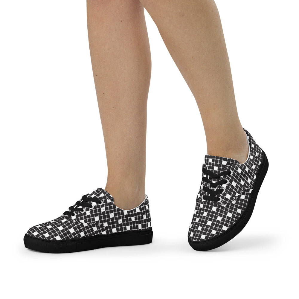 Monochrome Grid Flow Women’s Lace-Up Canvas Shoes