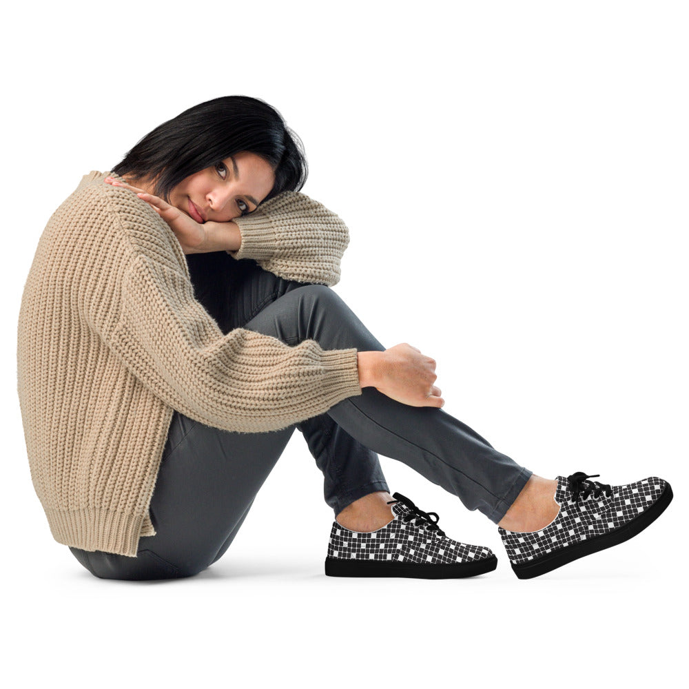 Monochrome Grid Flow Women’s Lace-Up Canvas Shoes