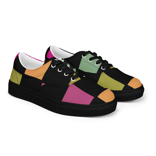women's lace-up canvas shoes pastel geometric color block black base
