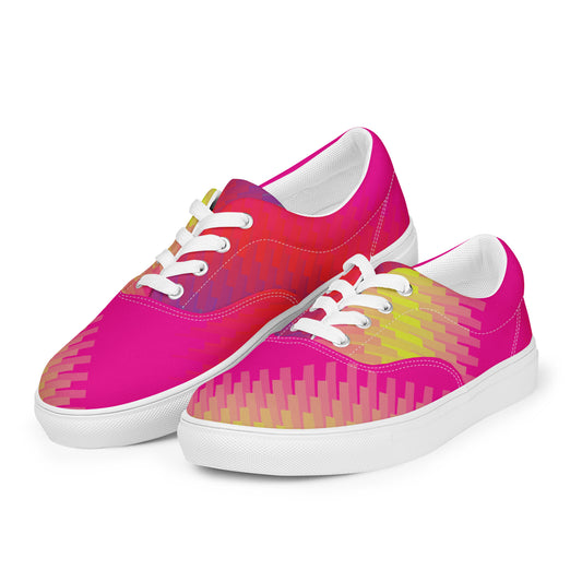 women's lace-up canvas sneakers pink yellow gradient white sole
