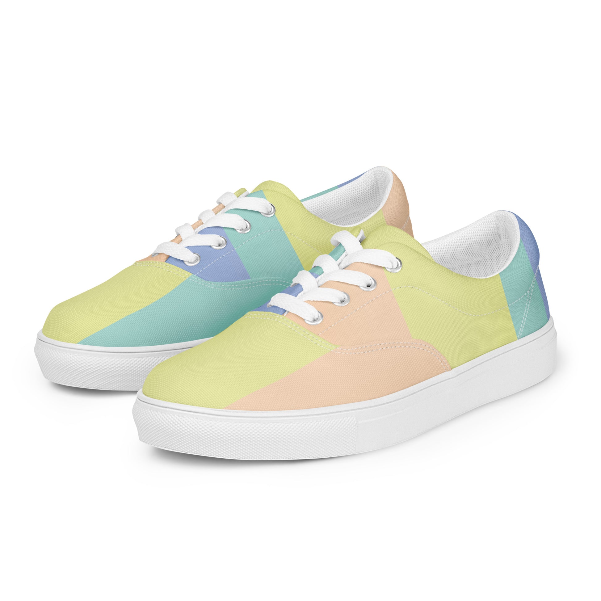 women's lace-up canvas sneakers pastel plaid white sole