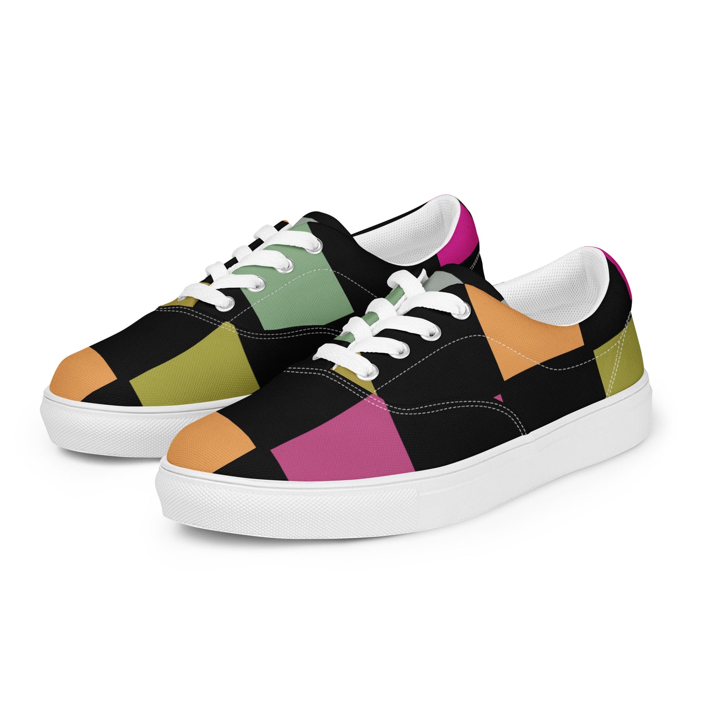 women's fashion canvas shoes abstract pastel mosaic design white  sole