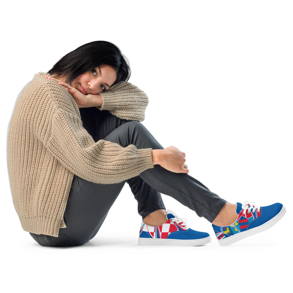 Croatia Pride Women Lace-Up Canvas Sneakers – Blue Color