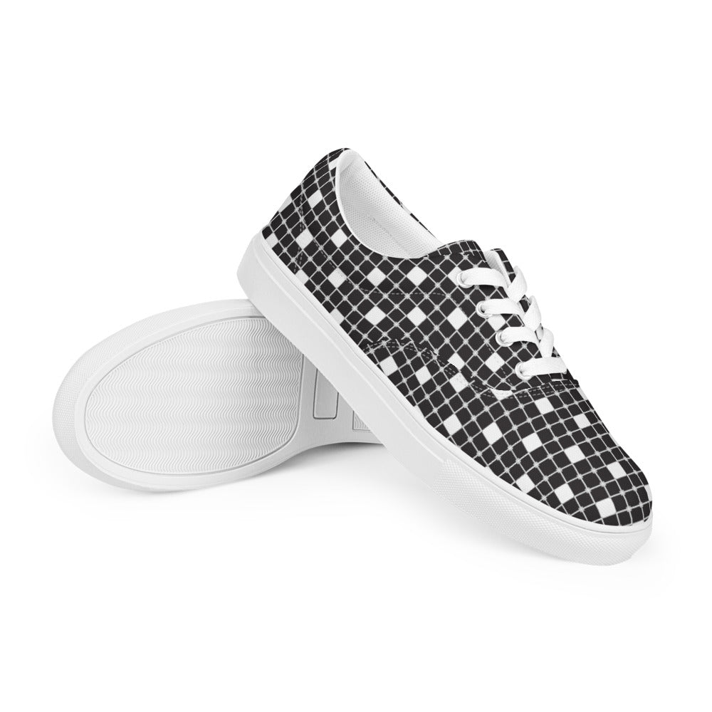 Monochrome Grid Flow Women’s Lace-Up Canvas Shoes